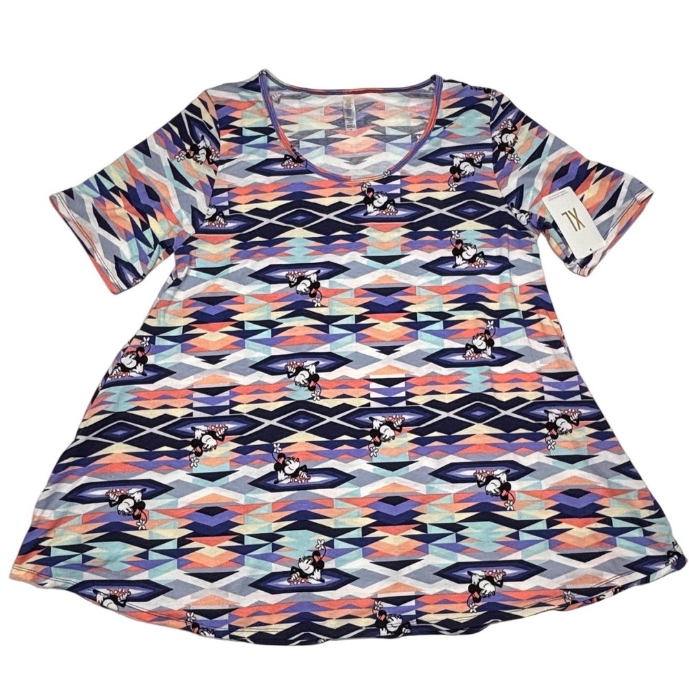 LuLaRoe Womens Top XL Perfect T Tee Disney Minnie Mouse Pink Purple‎ Blue NWT